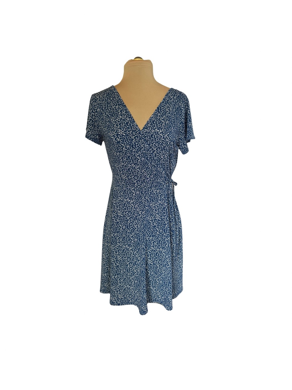 Kaileigh Blue/White Knit Wrap Dress - Size S